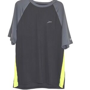 Speedo Mens XL‎ Rash Guard Swim Shirt Grey Neon Yellow Raglan Short Sleeve Beach